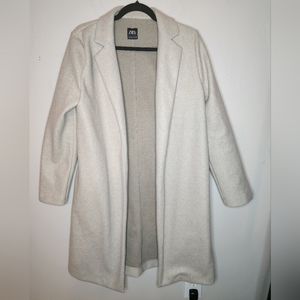 Zara Synthetic Wool Mid Length Cream Off White Coat with Pockets